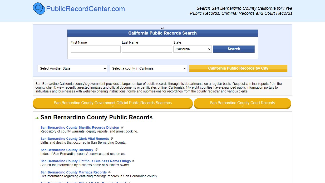 San Bernardino County California Free Public Records - Court Records ...